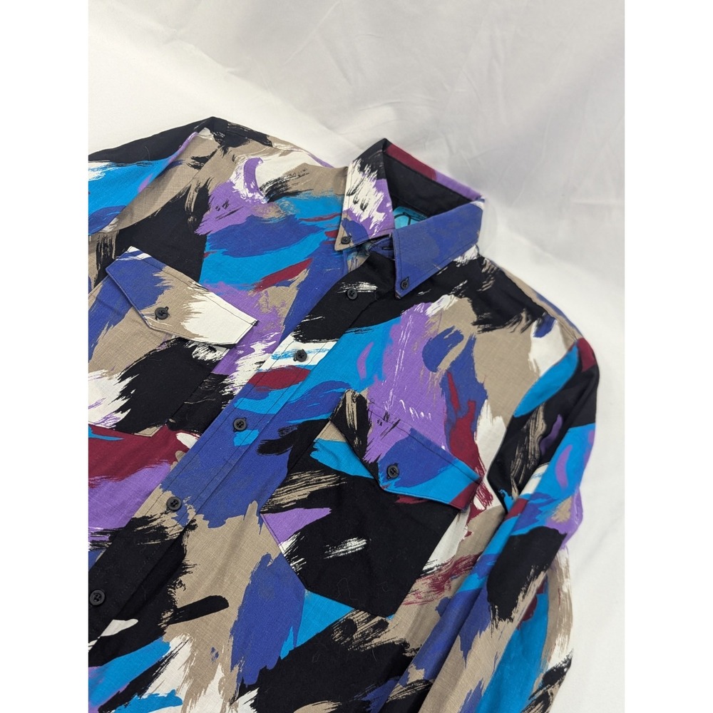 Vintage Roper Mens Paint Splash Art Long Sleeve Western Button Shirt S/M Long